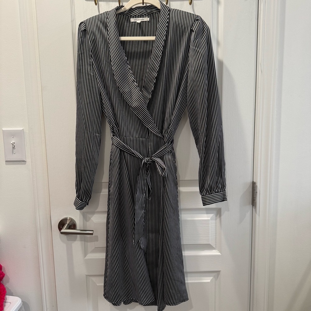 Avec Les Filles Black and White Striped Wrap Dress